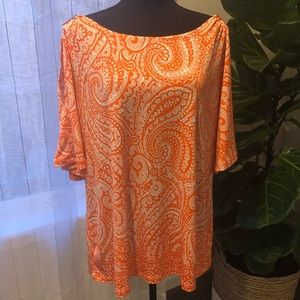 Susan Graver Orange Paisley Cold Shoulder Too